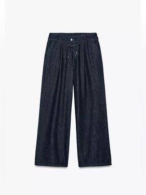 Wide Leg Dark Indigo Drawstring Denim Pants